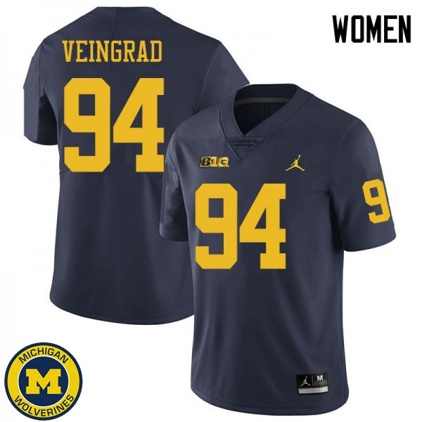 Women University of Michigan #94 Ryan Veingrad Navy Jordan Brand Football Jersey